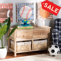 Baxton Studio 1813-2DW/2 Basket Baxton Studio Kenwood Rustic and Contemporary Oak Brown Finished Wood 2-Drawer Storage Unit with Woven Basketsb